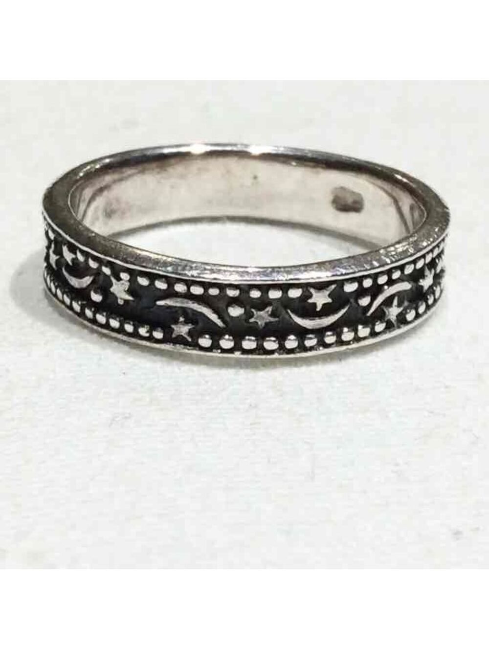 ETCHED MOON & STARS STERLING SILVER RING
